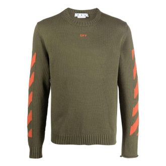 Off-white Mens Off-White Logo Pattern Round Neck Pullover Slim Fit Version Green OMHE023F22KNI0015620