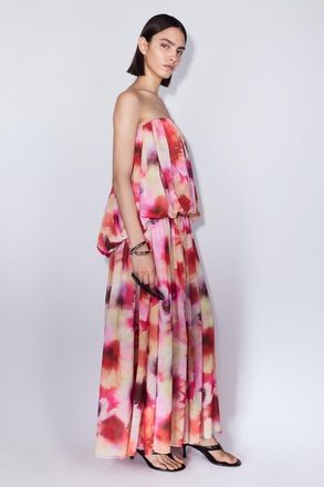 H&M Chiffon Bandeau Dress in Red/floral at Nordstrom, Size Xx-Large