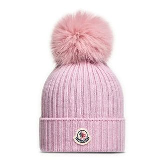 Moncler Wollen muts met pompon - Dames - Sport - Roze - Maat: L Wol