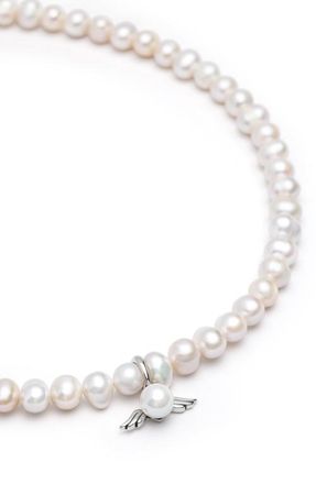 Nialaya Angel Wing Pendant Pearl Choker Necklace in White at Nordstrom