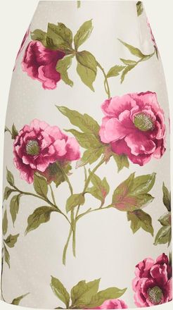 Carolina Herrera Floral Jacquard Midi Pencil Skirt