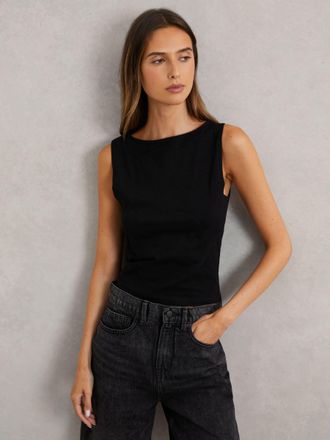 Good American Black American Stretch Boat-neck Vest, XS