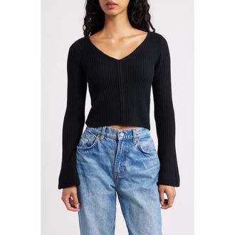 Madewell V-Neck Wool Rib Sweater Top in True Black at Nordstrom Rack, Size Xx-Large