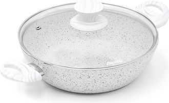 Bisetti Sartén ø 24 cm «Stonewhite» con tapa y asa con efecto madera blanca