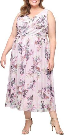 S.L. Fashions Floral Print Sleeveless Mesh Gown in Pink Multi at Nordstrom, Size 16W