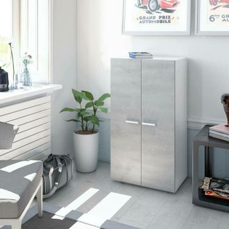 Dmora Armario utilizado como zapatero con seis baldas, color blanco y cemento, 55 x 104 x 36 cm, con embalaje reforzado - Dmora