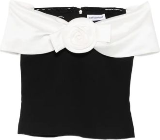 Self Portrait Cr&ecirc;pe off-shoulder top - Zwart
