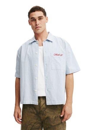 Cotton On Mens Ventura Short Sleeve Shirt in Blue Stripe Emb at Nordstrom, Size Xx-Small