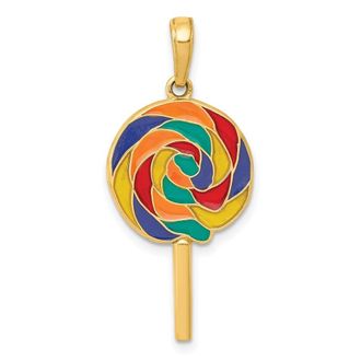 Diamond2Deal 14k Yellow Gold 3D Enameled Lollipop Pendant