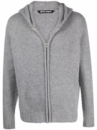 Palm Angels intarsia-logo zip-up hoodie - men - Polyamide/Wool - L - Grey