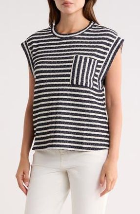 Bobeau Cap Sleeve Top in Dark Navy/Cream at Nordstrom Rack, Size X-Small
