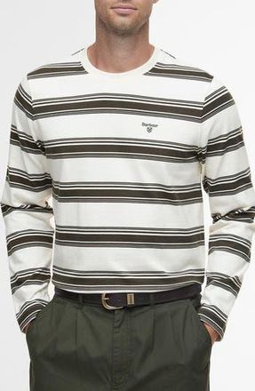 Barbour Plaistow Stripe Long Sleeve Cotton T-Shirt in Whisper White at Nordstrom Rack, Size X-Large