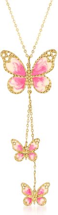 Ross-Simons Italian Pink and White Enamel Butterfly Necklace in 14kt Yellow Gold