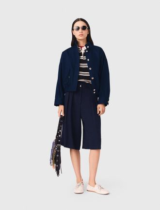 Maje Cotton Bomber Jacket - Navy - Maje