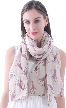 Lina & Lily Giraffe Animal Print Womens Scarf Oversized (Beige with Purple)(Size: One Size)