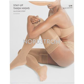 Nordstrom Stay Up Thigh High Sheer Stockings in Beige Almond at Nordstrom, Size Medium
