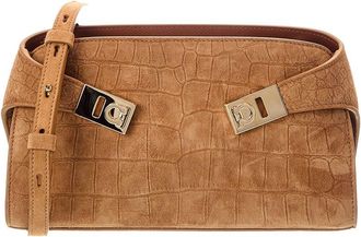 Ferragamo Ferragamo Hug Mini Croc-Embossed Suede Crossbody