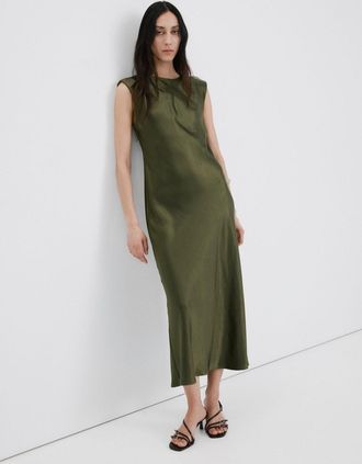 Mango Abito satinato con spalline imbottite verde - Donna - XXS - MANGO