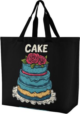Generic Cake Birthday Party Reusable Shopping Bags One Shoulder Grocery Tote Bag Waterproof Big Purse for Work Travel