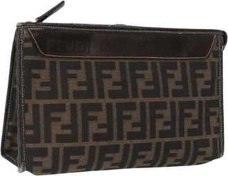 Fendi Pre-owned Zucca Canvas Clutch - Dames - Vintage Clutch - Bruin - ONE Size - Leer - Vintage