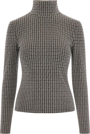 Patrizia Pepe Brown Houndstooth Stretch Viscose-Blend Turtleneck