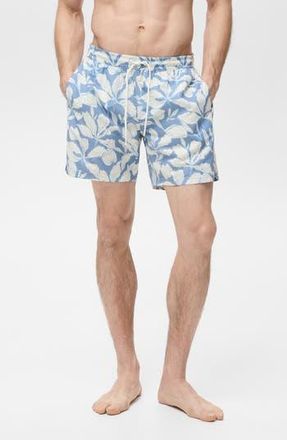 Mango Floral Print Swim Trunks in Blue at Nordstrom Rack, Size Medium