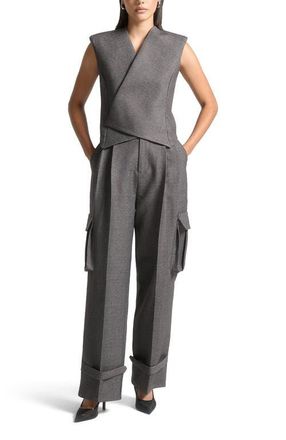 Mani&egrave;re De Voir Laurence Tailored Wrap Waistcoat in Grey Marl at Nordstrom, Size 16