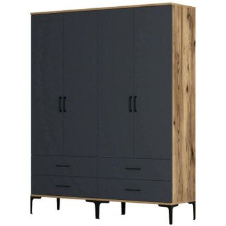 Dmora Gran Armario Dfurlott, Muebles De Dormitorio, Vestidor, Armario De Ropa, 160x201h48 Cm, Nogal Y Antracita - Dmora