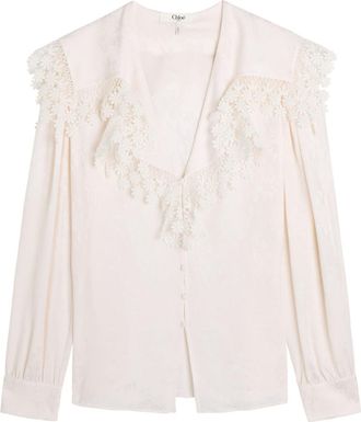 Chloé Floral-jacquard Silk Blouse - Off White - 42 (UK14 / L)