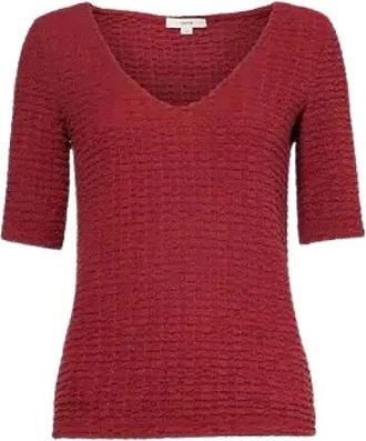 Vince Geplooide top met V-hals en driekwartmouwen - Dames - T-shirts - Rood - S - Katoen - Tops