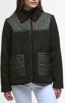 Barbour Laurel High Pile Fleece Quilted Jacket in Olive/sage at Nordstrom Rack, Size 14 Us / 18 Uk