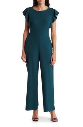 Bebe Ruffle Scuba Jumpsuit in Hunter at Nordstrom Rack, Size Large