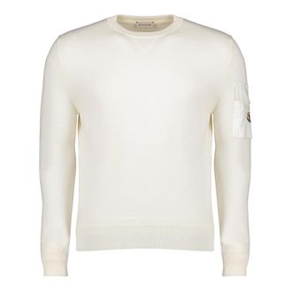 Moncler Crew Neck Jumper - male - Moncler - Round-neck Knitwear - White - M - Knitwear