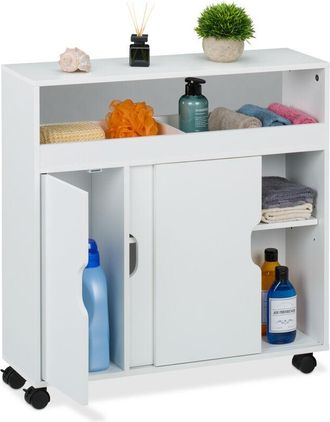 Relaxdays Relaxdays Carrito Auxiliar Estrecho, Armario Puertas Correderas, 71,5 X 70 X20 Cm, Mueble Ba&ntilde;o Y Cocina, Mdf, Blanco