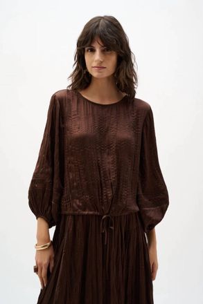 Joseph Ribkoff Pleated Satin Cocoon Top With Pleats Style In Brown