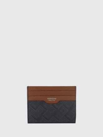 Ferragamo Gancini Pattern Flat Card Holder in Leather and Coated Fabric