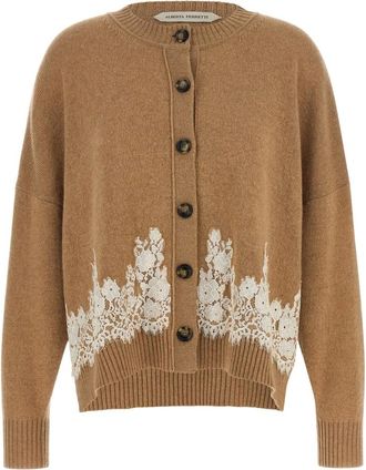 Alberta Ferretti Truien & Vesten, Dames, Bruin, L, Leer, Gebreide Cardigan op Maat