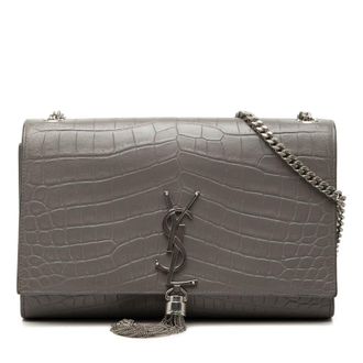 Saint Laurent Pre-owned Saint Laurent Medium Croc Embossed Leather Monogram Kate Tassel Crossbody Ladies ZNEC54FNJS2S629N