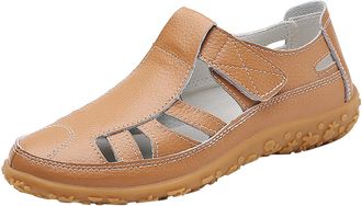 Generic Sandals Womens Elegant Lightweight Soft Sole Sandals Closed Sandals Hollow Out Leather Shoes Large Size Vintage Beach Shoes PU Leather Summer Sandals 