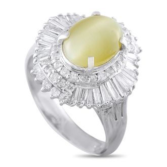 Luxury Bazaar Platinum 0.82ct Diamond and Cats Eye Cocktail Ring MF21-082526