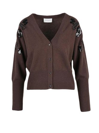 Ermanno Scervino Brown Embroidered Polyamide-Blend Cardigan