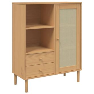 Berkfield Home Highboard SENJA Rattan Look Brown 90x40x112 cm Solid Wood Pine | Size: 90 x 40 x 112 cm