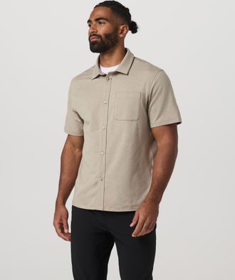 Vuori Clothing Short Sleeve Ponto Button Down Shirt | Truffle Heather | Medium