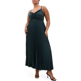 City Chic Ariana Pleated Sleeveless Dress in Emerald at Nordstrom, Size Xxxs
