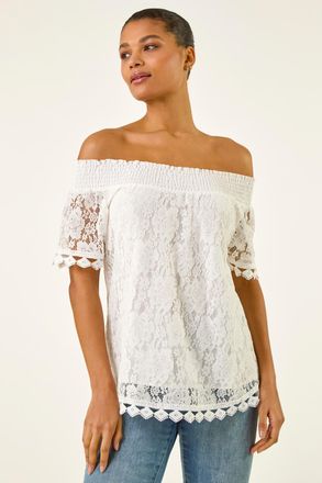 Roman Lace Detail Bardot Top