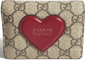 Gucci Gg Supreme Beige Red Color Gg Supreme Long Wallet (Bi-Fold) (Pre-Owned)