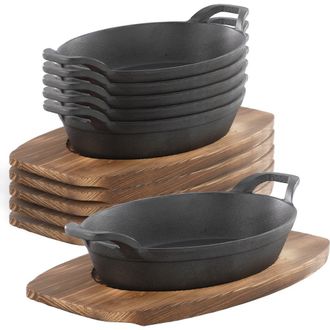 MegaChef 6 Piece Mini Cast Iron Oval Pan with Wood Tray Set in Black at Nordstrom