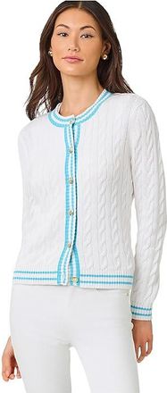 Lilly Pulitzer Brockton Crew Neck Cardigan Womens Sweater Resort White X Capri Blue Tipping : XXS, Cotton