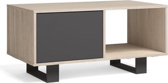 Skraut Home Skraut Home - Mesa De Centro Con Puertas, Sal&oacute;n Comedor, Modelo Wind, Color Estructura Roble, Color Puertas Gris Antracita, Medidas 92x50x45cm De Altu
