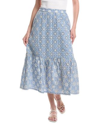 Ellen Tracy Voile Embroidered Tiered Skirt